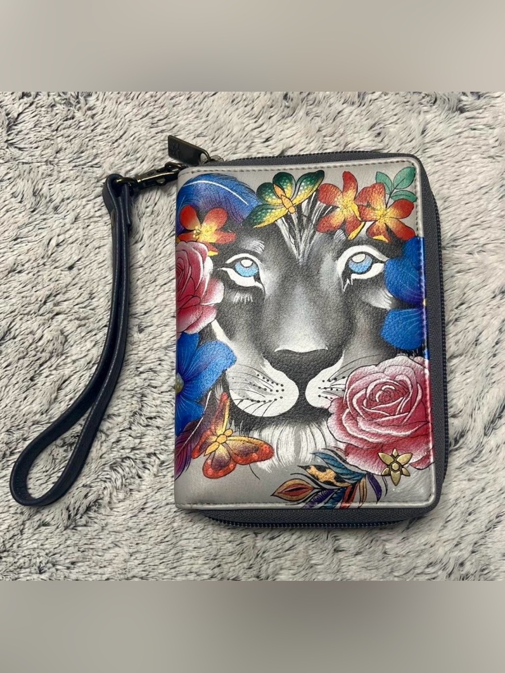 Anuschka Floral Lion print Art - Silver Multicolor